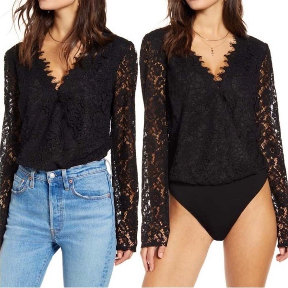 WAYF Black Crocheted Bodysuit Thong Size XS